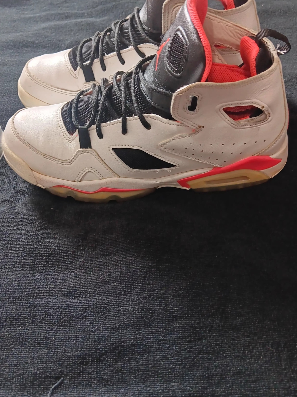 Men's White and Black Athletic High-Top Sneakers with Red Accents